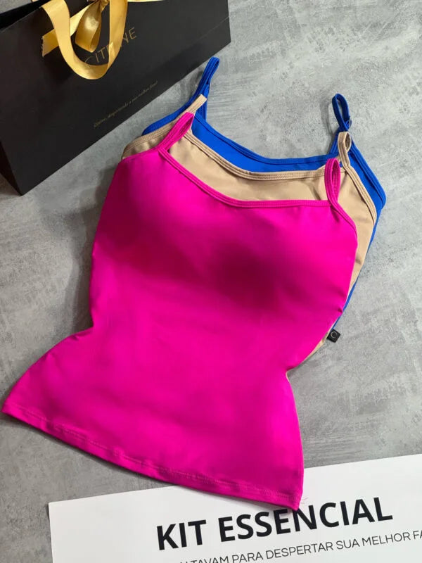 Kit 3 Regata com Bojo Rosa Pink/Bege/Azul Bic