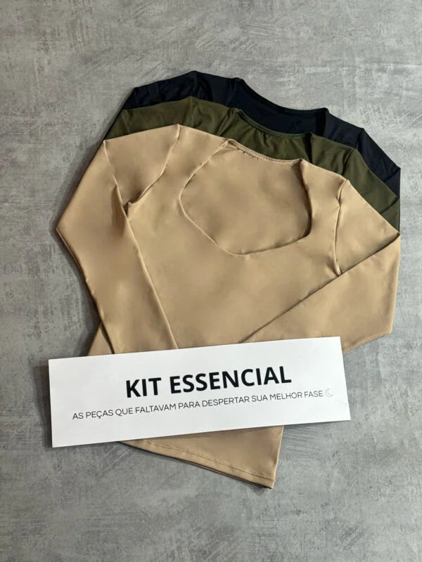 Kit 3 Blusa Decote Coração Bege/Militar/Preto