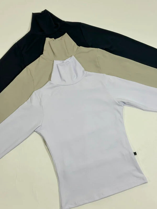 kit 3 Blusas Manga Longa Cacharrel Preto/Bege/Branco