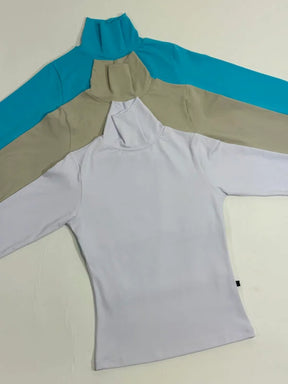 kit 3 Blusas Manga Longa Cacharrel Branco/Bege/Celeste