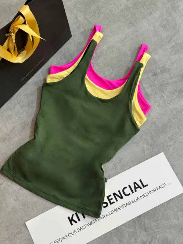 Kit 3 Regata Basic Verde Militar/Abacaxi/Pink Claro