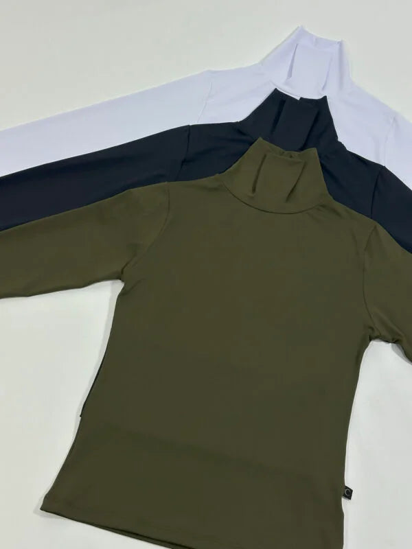 kit 3 Blusas Manga Longa Cacharrel Branco/Preto/Militar