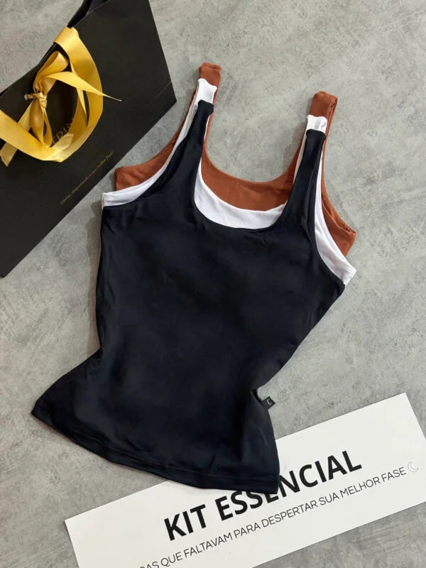 Kit 3 Regata Basic Preto/Branco/Chocolate