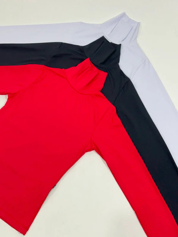 kit 3 Blusas Manga Longa Cacharrel Branco/Preto/Vermelho