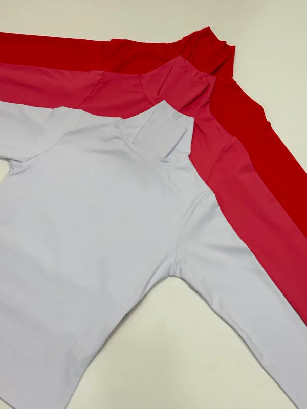 kit 3 Blusas Manga Longa Cacharrel Branco/Goiaba/Vermelho