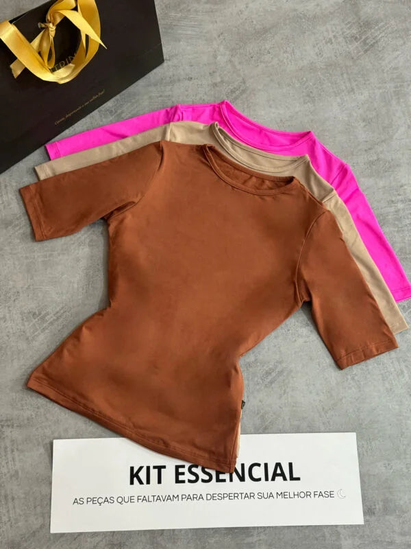 Kit 3 Blusa Gola Careca Chocolate/Bege/Pink Claro