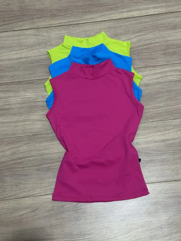 Kit 3 Blusa Baby Look Gola Alta Sem Manga Pink Escuro/Céu/Lima