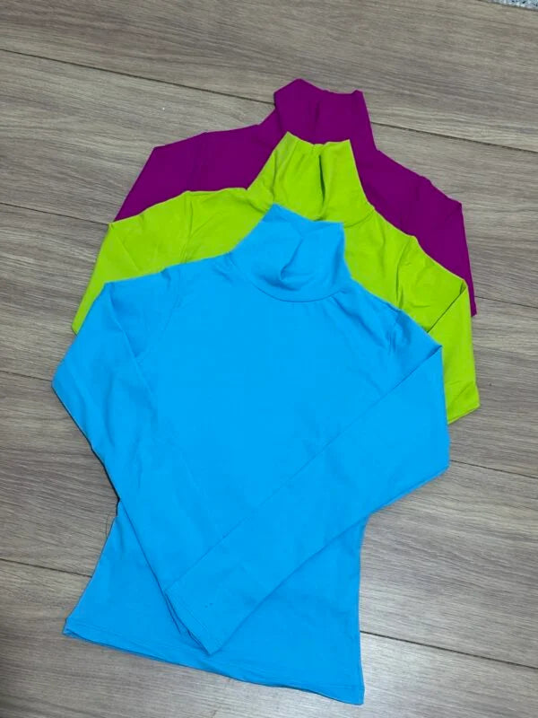 kit 3 Blusas Manga Longa Cacharrel Celeste/Lima/Fúcsia