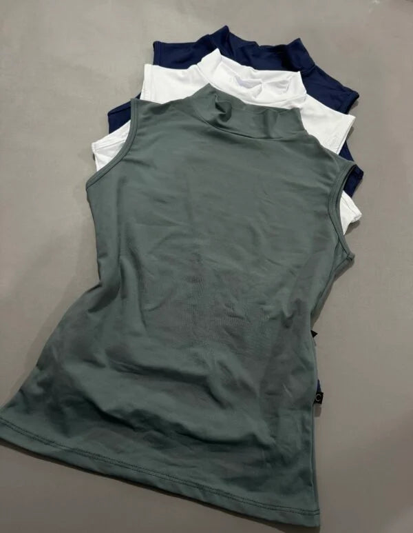 Kit 3 Blusas Baby Look Gola Alta Sem Manga Grafite/Branco/Marinho