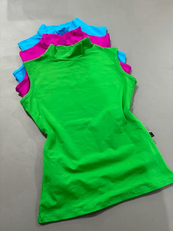 Kit 3 Blusa Baby Look Gola Alta Sem Manga Bandeira/Fúcsia/Céu