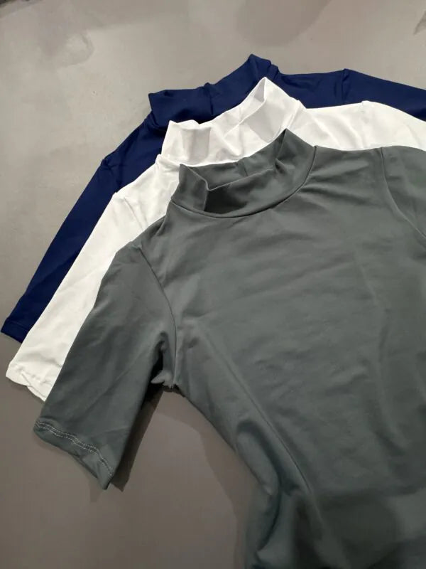 KIT 3 Blusa Baby Look Gola Alta Manga Grafite/Branco/Marinho