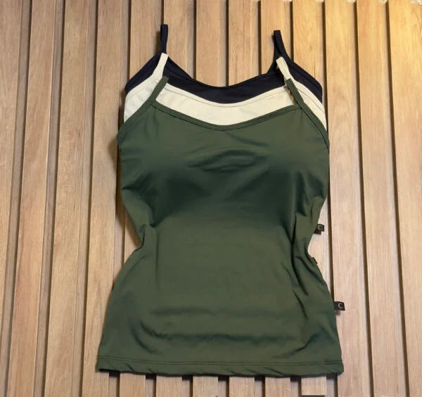 Kit 3 Regatas com Bojo Verde Militar/Bege/Preto