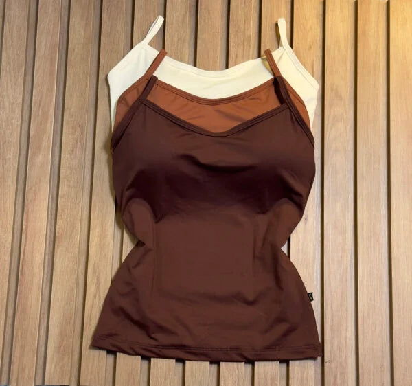 Kit 3 Regatas com Bojo Marrom/Chocolate/Branco