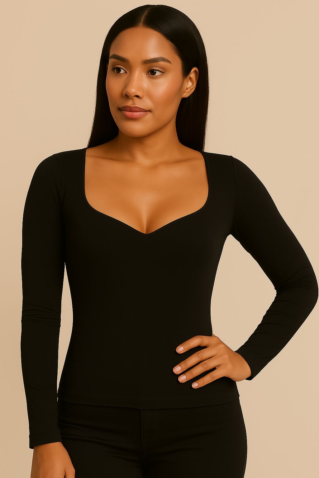 Blusa Decote Coração Manga Longa Ref: 879