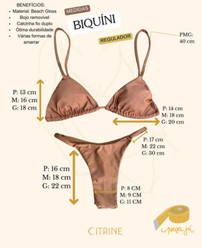KIT 3 Biquini Cortininha Regulador Laranja/Rosa Pink Claro/ Chocolate