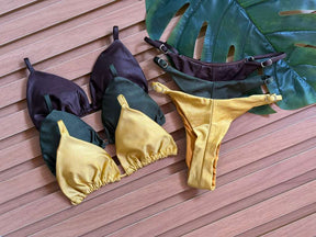 KIT 3 Biquini Cortininha Regulador Marrom/Militar/Dourado