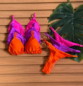 KIT 3 Biquini Cortininha Regulador Rosa Pink Claro/Rosa Fúcisa/Laranja