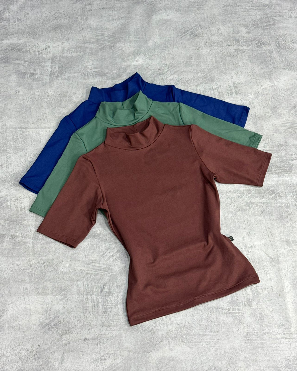 Kit 3 Blusas Baby Look Gola Alta Manga Azul Marinho/Verde Militar/Marrom