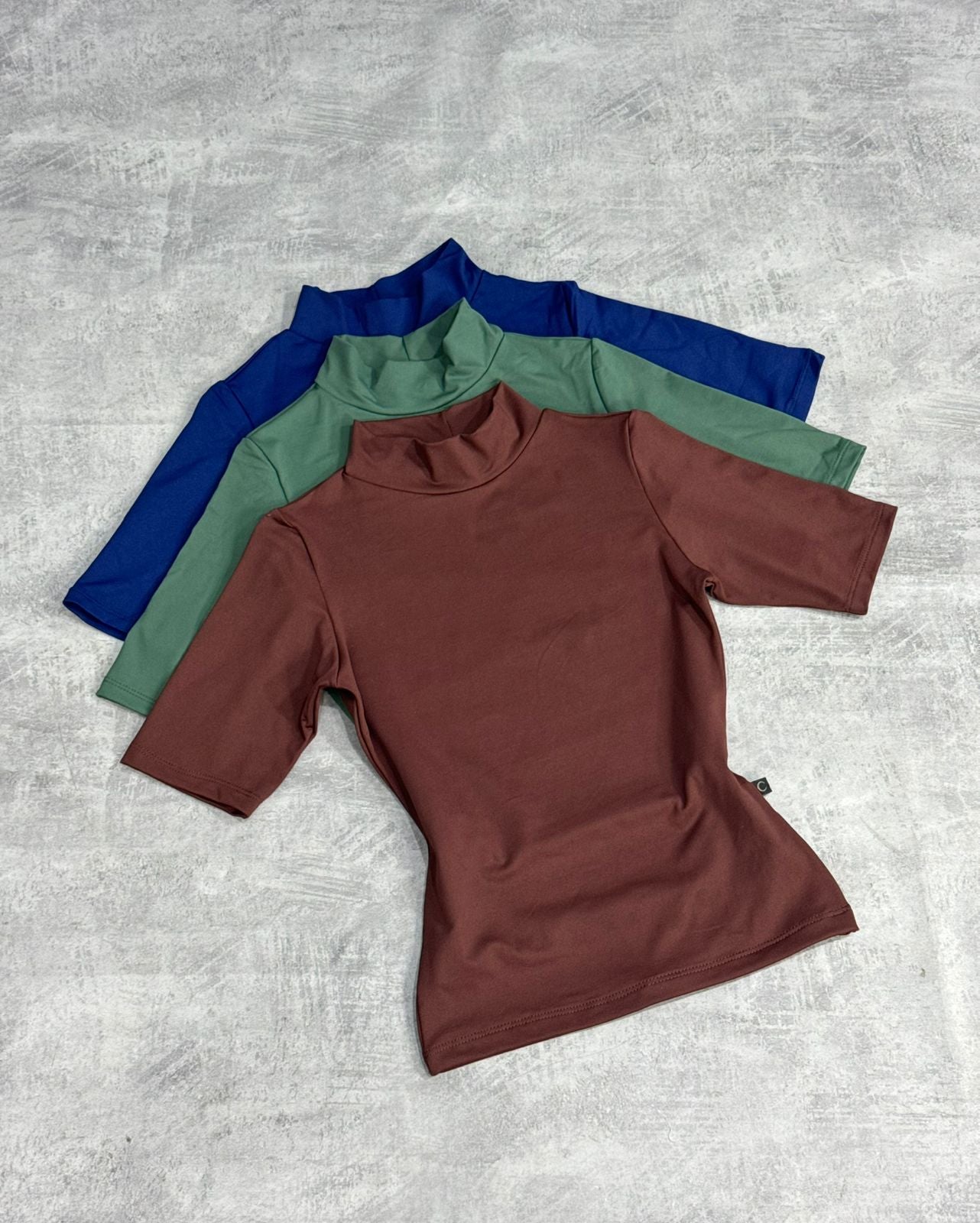 Kit 3 Blusas Baby Look Gola Alta Manga Azul Marinho/Verde Militar/Marrom