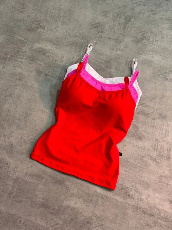 Kit 3 Regatas com Bojo Vermelho/Pink Claro/Branco
