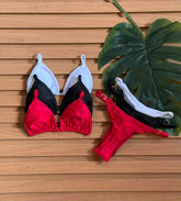 KIT 3 Biquini Cortininha Regulador Branco/Preto/Vermelho