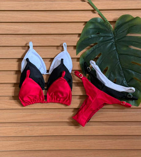 KIT 3 Biquini Cortininha Regulador Branco/Preto/Vermelho