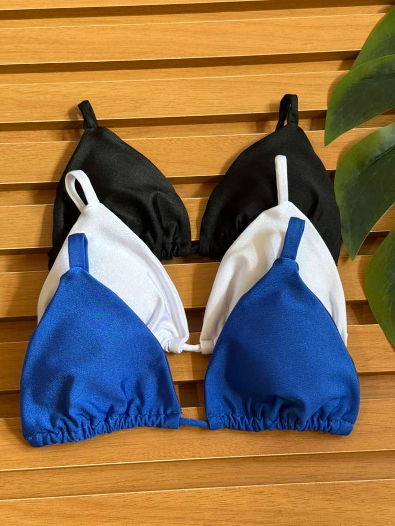 KIT 3 Biquini Cortininha Regulador Preto/Branco/Azul Bic